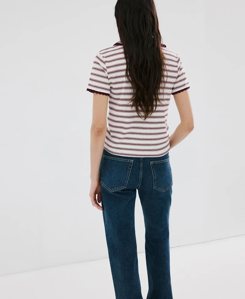 Mango Women's Striped Scalloped Polo Shirt