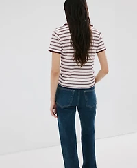 Mango Women's Striped Scalloped Polo Shirt