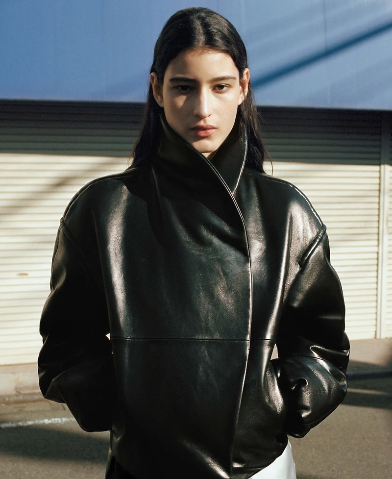 Mango Women's Oversized Leather Bomber Jacket