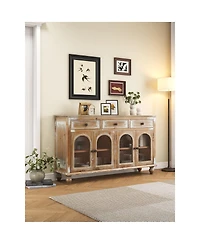 Streamdale Furniture 59 Inch Farmhouse Sideboard Buffet with 3 Drawers and 4 Glass Doors