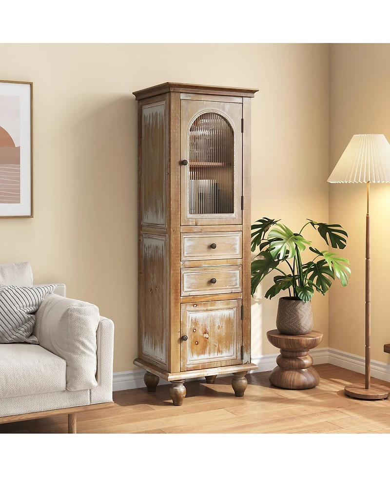 Streamdale Furniture Farmhouse Tall Narrow Storage Cabinet with 2 Drawers and 2 Doors