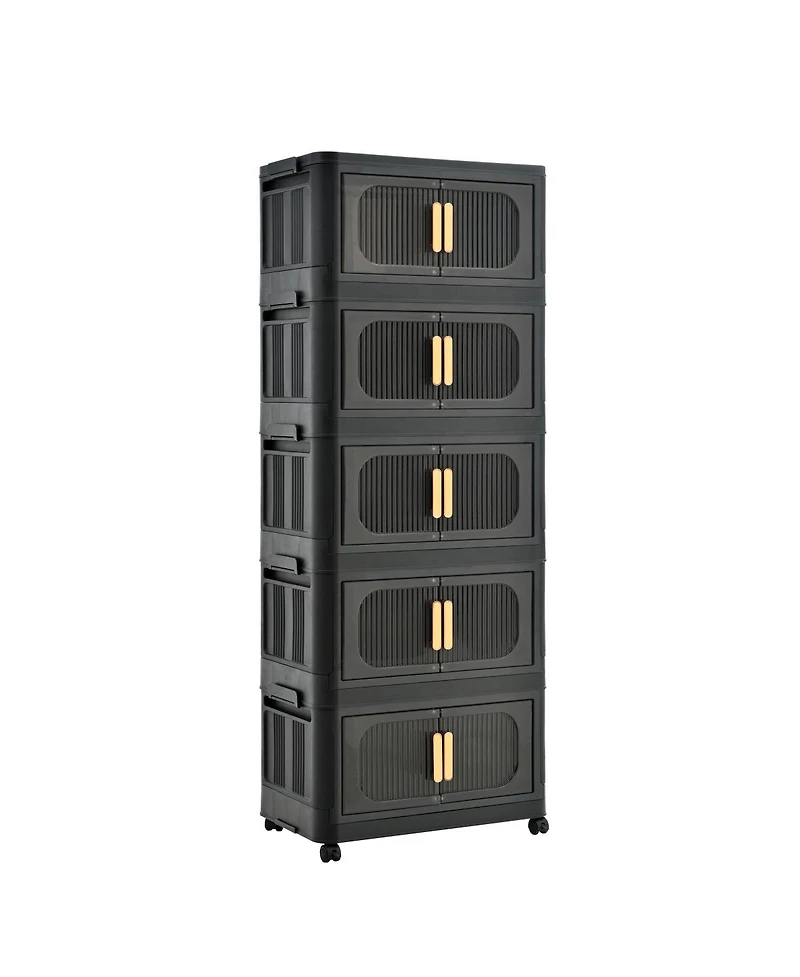 Streamdale Furniture 20 Inch Wide 5-Tier Foldable Storage Cabinet with Magnetic Doors and Wheels