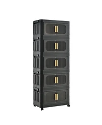 Streamdale Furniture 20 Inch Wide 5-Tier Foldable Storage Cabinet with Magnetic Doors and Wheels
