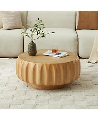 Boyel Living Round Solid Wood Carved Coffee Table with Elegant Sculptural Design