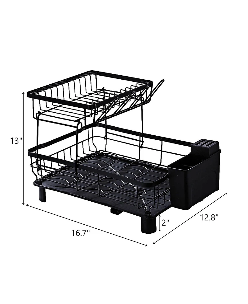Sugift 2-Tier Detachable Dish Drying Rack Stainless Steel Rack with Cutlery Box and Cup Holder