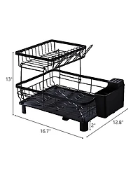 Sugift 2-Tier Detachable Dish Drying Rack Stainless Steel Rack with Cutlery Box and Cup Holder