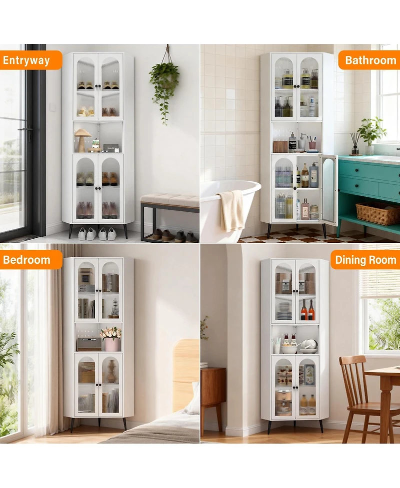 Streamdale Furniture 73 Inch Metal Corner Storage Cabinet with Adjustable Shelves