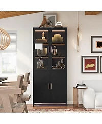 Streamdale Furniture 76.75 Inch Tall Glass Display Cabinet with Led Lights and Steel Frame