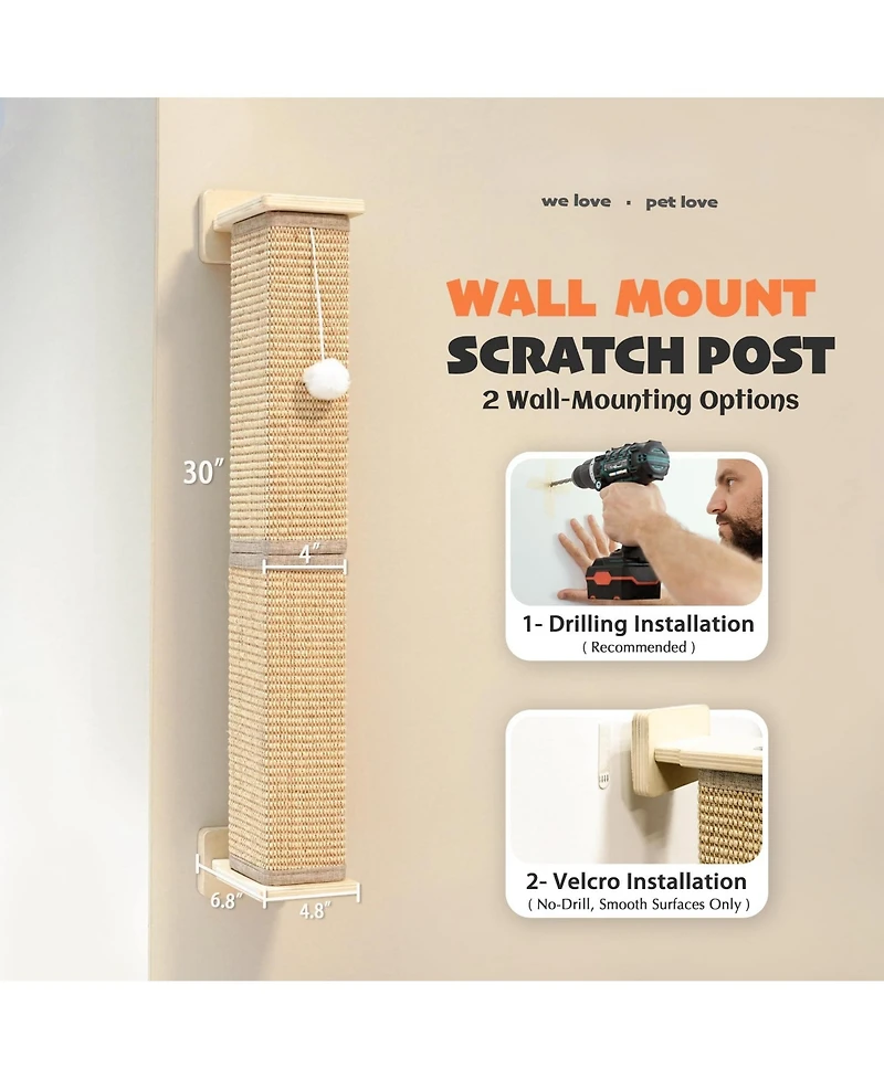 Aronkl Sisal Cat Scratcher with Ball Scratch Pad for Indoor Cats Easy Install Protect Furniture
