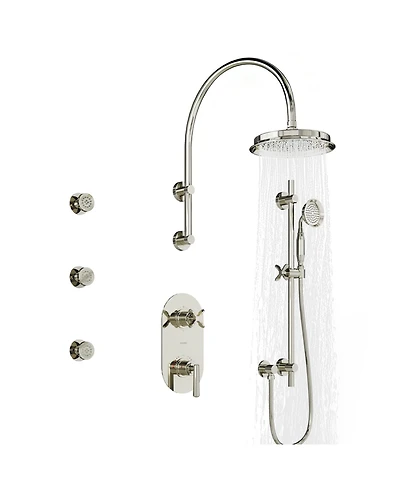 Casainc 3-Function Vintage Thermostatic Rainfall Shower System with Rainfall Head, Hand Shower and Body Jets
