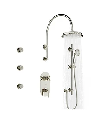 Casainc 3-Function Vintage Thermostatic Rainfall Shower System with Rainfall Head, Hand Shower and Body Jets