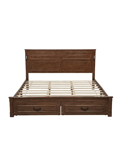 Clihome King Size Bed with Tall-Panel Headboard and Footboard, 2 Storage Drawers, Built-in Led Lights