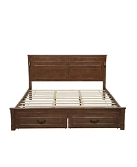 Clihome King Size Bed with Tall-Panel Headboard and Footboard, 2 Storage Drawers, Built-in Led Lights