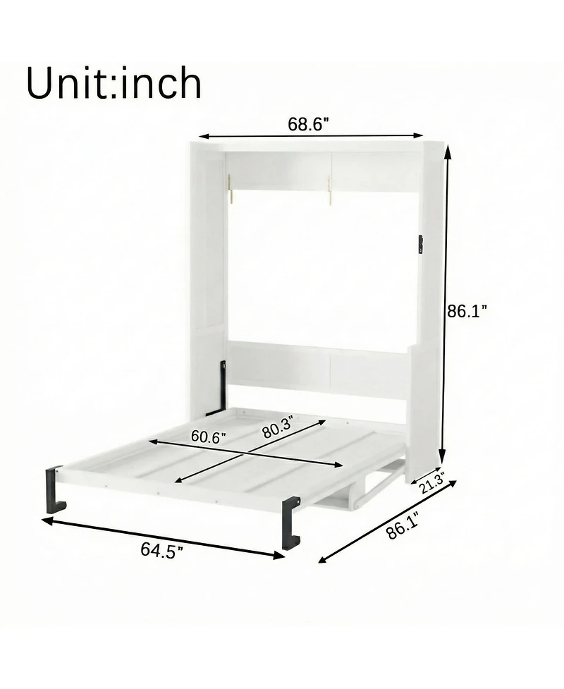 Clihome Queen Size Wood Vertical Murphy Bed, Space-Saving Hidden Wall Bed, Wall Bed Cabinet
