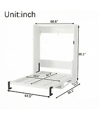 Clihome Queen Size Wood Vertical Murphy Bed, Space-Saving Hidden Wall Bed, Wall Bed Cabinet