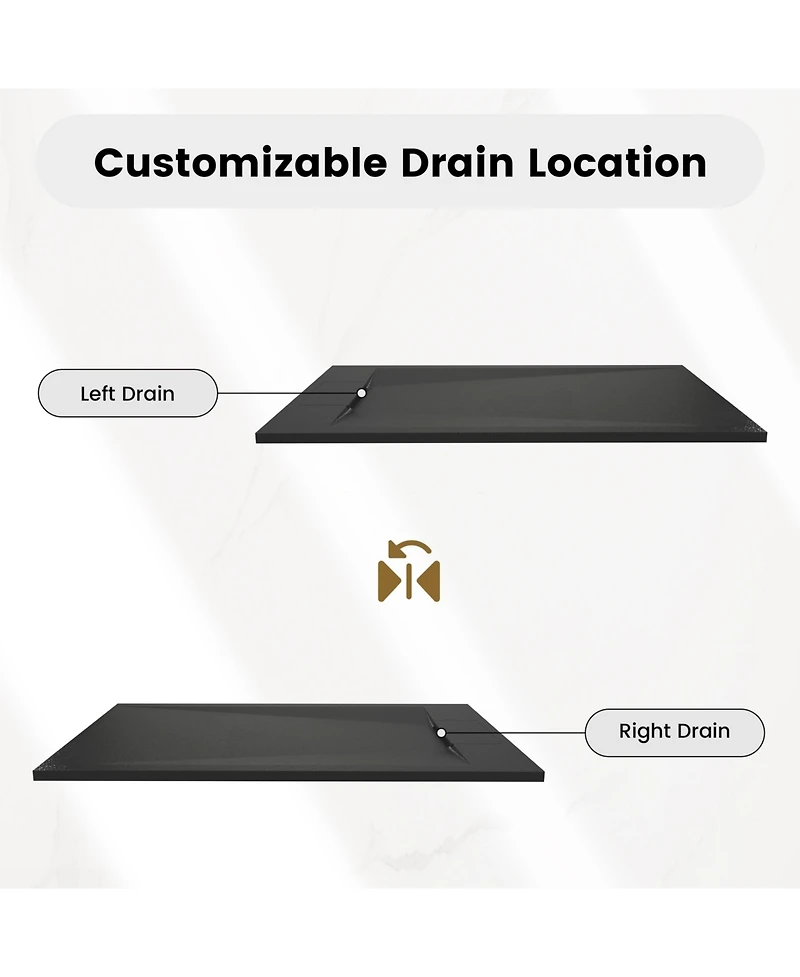 Casainc Wheelchair-Friendly Shower Base with Non-Slip Surface, Reversible Drain