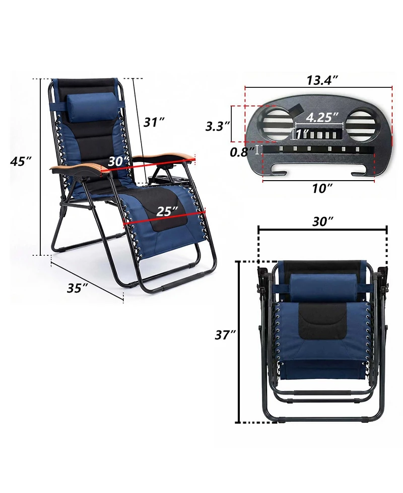 ECHTPeak Oversized Padded Zero Gravity Chair, with Cup Holder Tray and Adjustable Headrest, Folding Patio Recliner, 400 lbs Capacity
