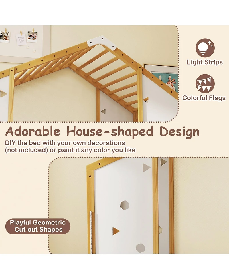 Slickblue Twin Floor Bed with Monkey Bars Montessori Climbing Bed