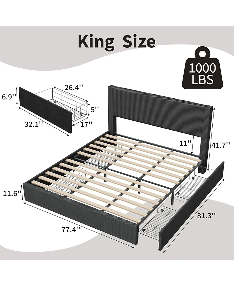 gaomon Platform Bed with 4 Storage Drawers