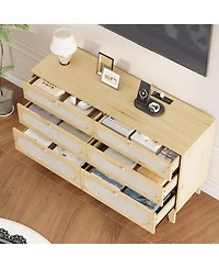 gaomon 6 Chests of Drawers Storage for Bedroom, Rattan Drawer Dresser, with Usb Ports and Outlets, Rattan Storage Dresser for Living Room