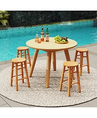 Gymax Set of 4 Outdoor Wood Bar Stools with Round Seat Footrest for Garden