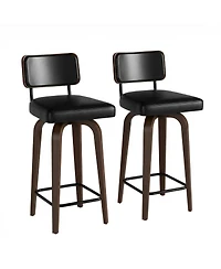 homfan Set of 2 Swivel Counter Height Bar Stools, 26 Inch Upholstered Chairs with Backrest and Mid Century Faux Leather Stools for Kitchen