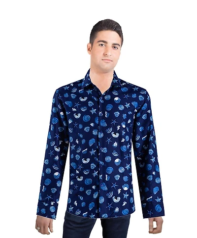 Elie Balleh Men's Slim Fit Sea Shell Print Shirt