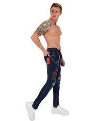 Elie Balleh Men's leopard patch skinny distressed jeans for men
