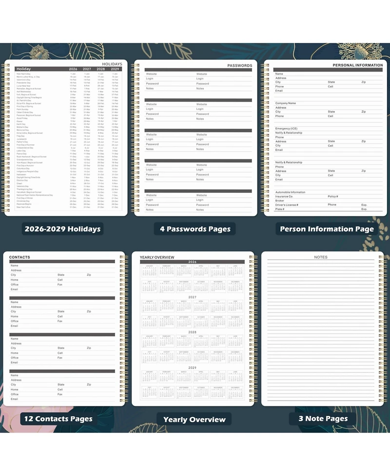 Gnuadz 2026-2029 Monthly Planner 3 Year Calendar Tabs Pocket Notes Twin-wire Binding