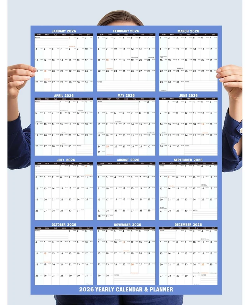 Gnuadz 2026 Wall Calendar Wet Dry Erase Yearly Planner Markers Rolled