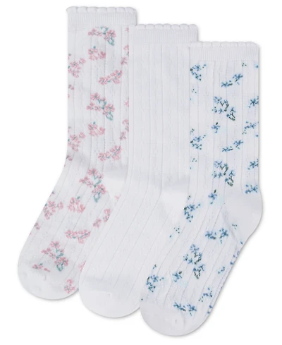 abercrombie kids Girls' 7-11 Floral Pointelle Crew Socks, 3-Pack