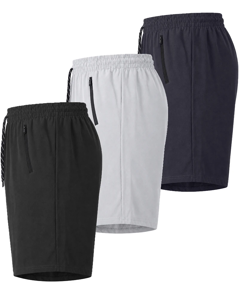 Galaxy By Harvic Men's Performance Training Shorts with Zipper Pockets, 3-Pack