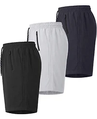 Galaxy By Harvic Men's Performance Training Shorts with Zipper Pockets, 3-Pack