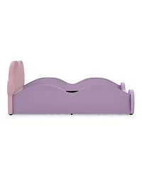 Streamdale Furniture Twin Size Cute Cloud Pu Leather Kids Bed with Guardrails and Storage