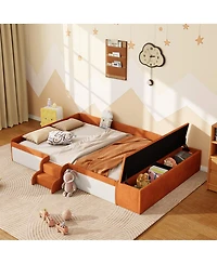 Streamdale Furniture Velvet Upholstered Daybed with Stairs and Gas Lift Storage