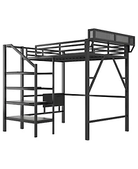 Streamdale Furniture Full Size Metal Loft Bed with Desk, Charging Station, and Storage Stairs