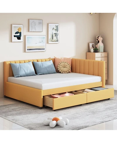 Streamdale Furniture Full Size Upholstered Daybed with 2 Storage Drawers, Linen
