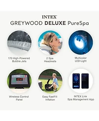 Intex PureSpa Greywood Deluxe Spa Set, 170 Bubble Jet Hot Tub with Cover, 85x28"