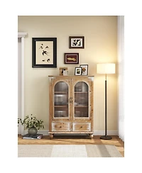 Streamdale Furniture Farmhouse Distressed Wood Kitchen Pantry Cabinet with Glass Doors and Drawers