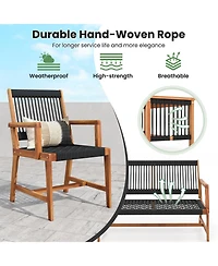 Gymax 4 Pieces Conversation Set Acacia Wood Loveseat Chair & Table for Patio