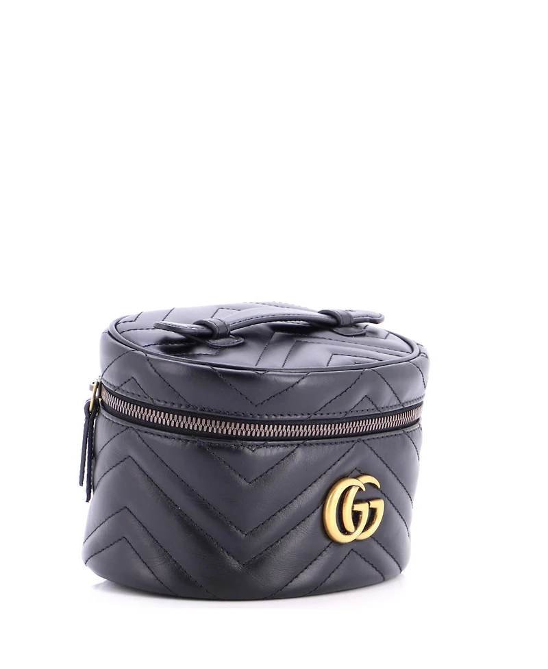 Pre-Owned Gucci Mini Gg Marmont Top Handle Cosmetic Case Matelasse Leather