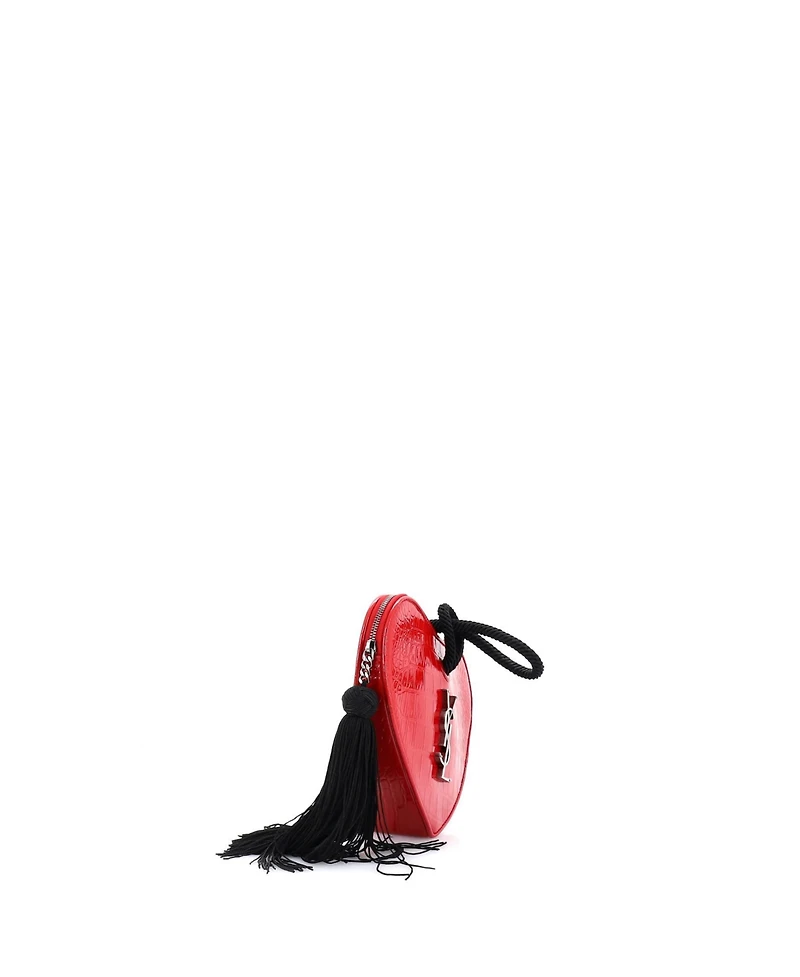 Pre-Owned Saint Laurent Heart Tassel Clutch Embossed Patent