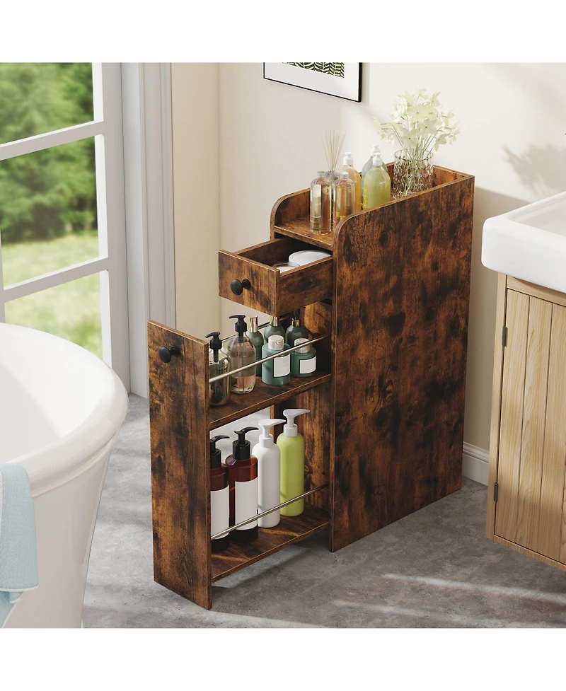 Costway Slim Bathroom Storage Cabinet with Slide Out Drawer Spacious Top Rolling Wheels