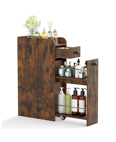 Costway Slim Bathroom Storage Cabinet with Slide Out Drawer Spacious Top Rolling Wheels