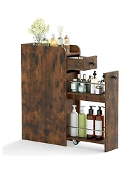 Costway Slim Bathroom Storage Cabinet with Slide Out Drawer Spacious Top Rolling Wheels