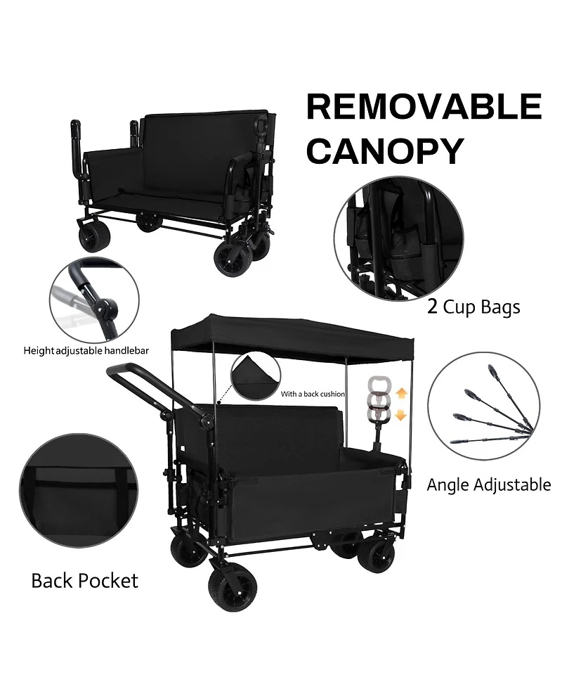 Streamdale Furniture 3-in-1 Folding Wagon Cart with Bench Seat, Canopy and Storage, 500lbs Capacity