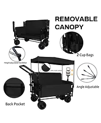 Streamdale Furniture 3-in-1 Folding Wagon Cart with Bench Seat, Canopy and Storage, 500lbs Capacity