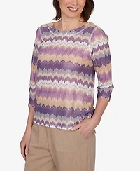 Alfred Dunner Women's Grand Bazaar Rippled Stripes Knit Top
