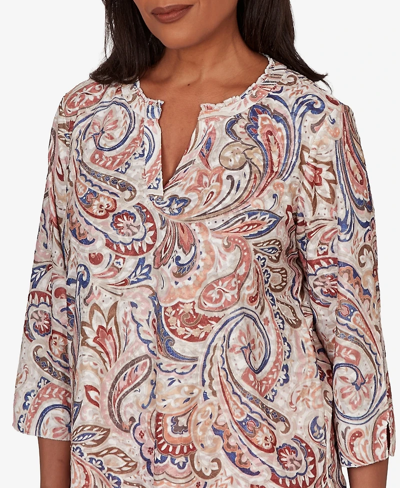 Alfred Dunner Women's Camden Market Paisley Split Neck Knit Top