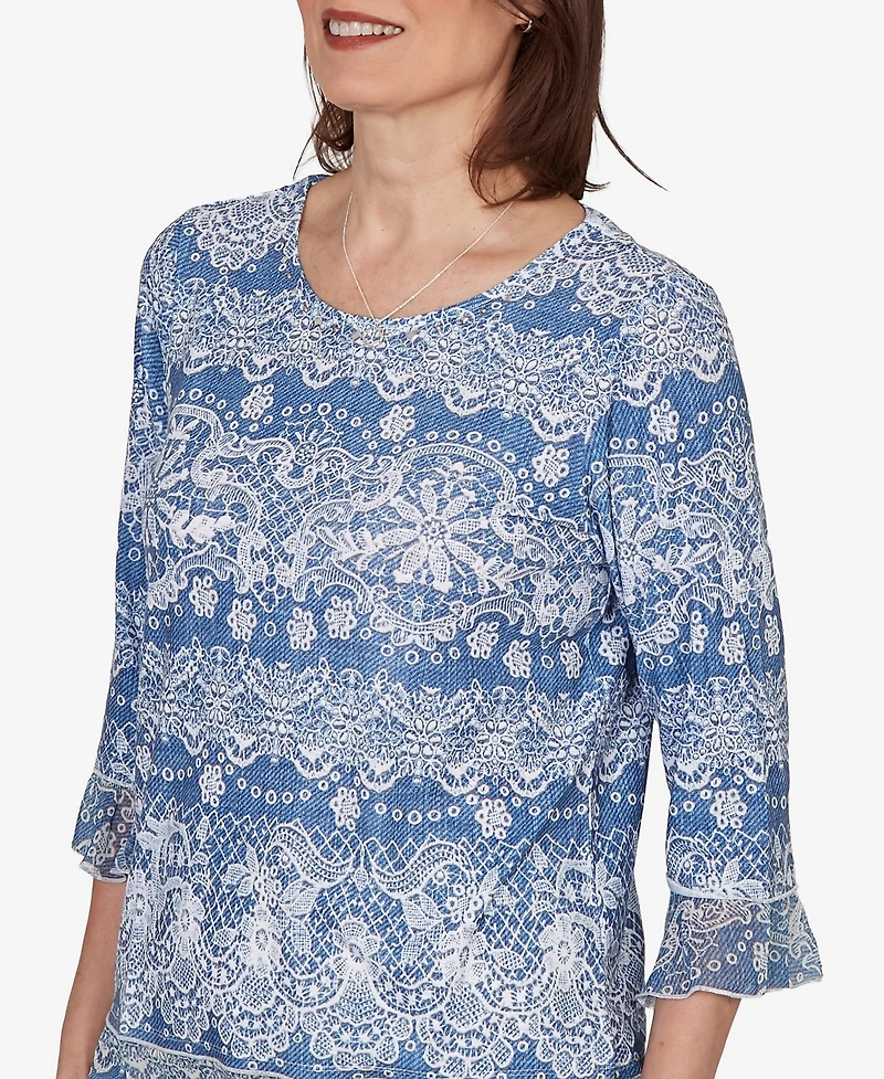 Alfred Dunner Women's Camden Market Lacey Striped Knit Top